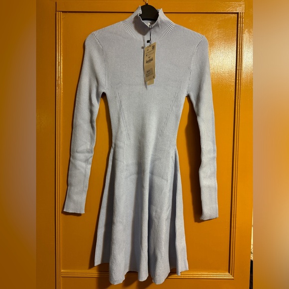 NWT ZARA LIGHT BLUE MOCK NECK KNIT DRESS - Picture 2 of 4
